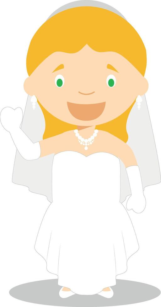 Caucasian bride wearing a wedding dress in cartoon style Illustration vector