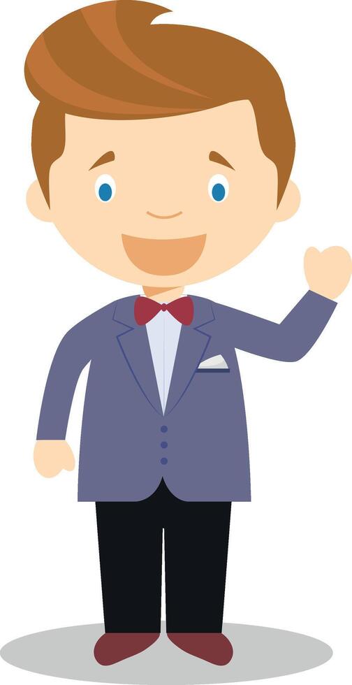 Caucasian bridegroom wearing a suit in cartoon style Illustration vector