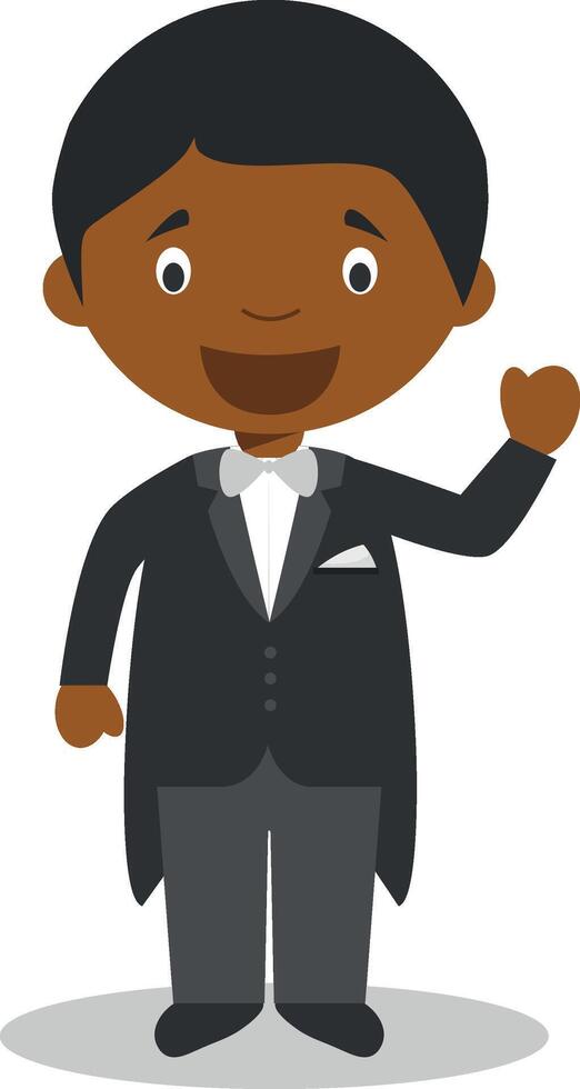 Black bridegroom wearing a black tuxedo in cartoon style Illustration vector
