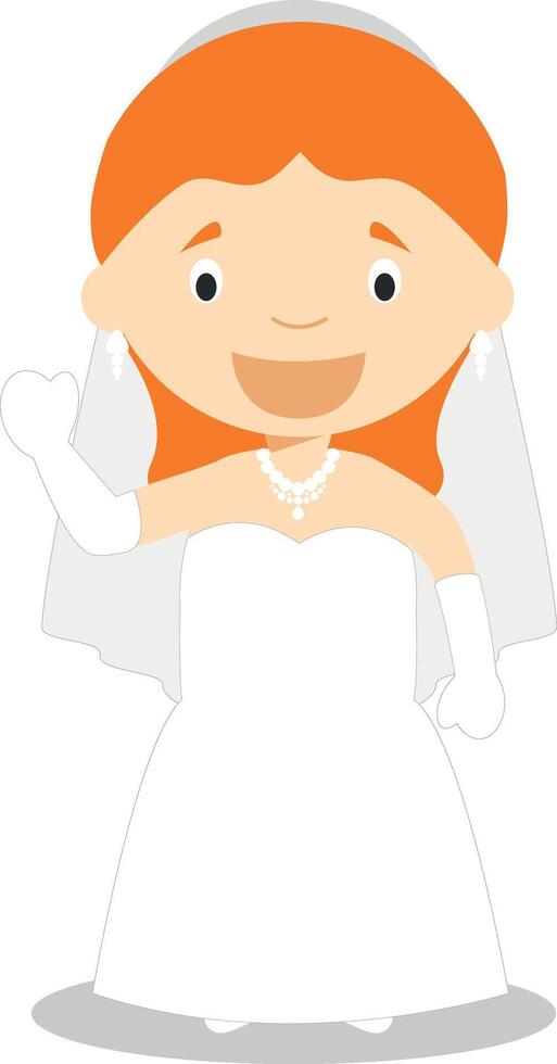 Caucasian bride wearing a wedding dress in cartoon style Illustration vector