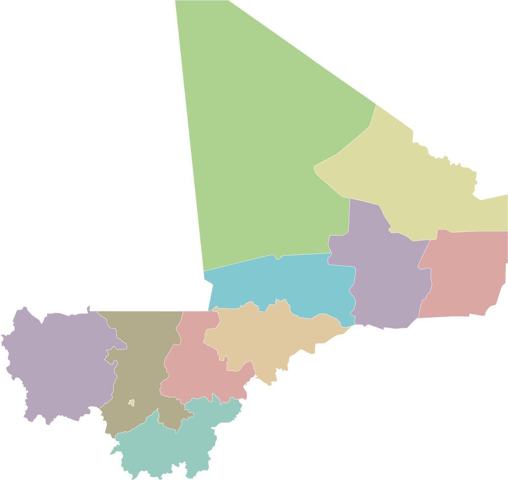 blank map of Mali with regions, capital district and administrative divisions. Editable and clearly labeled layers. vector