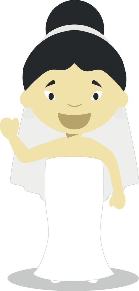 Oriental bride wearing a wedding dress in cartoon style Illustration vector