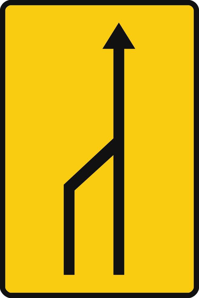 Rectangular traffic signal in yellow and black, isolated on white background. Temporary end of left lane for traffic vector