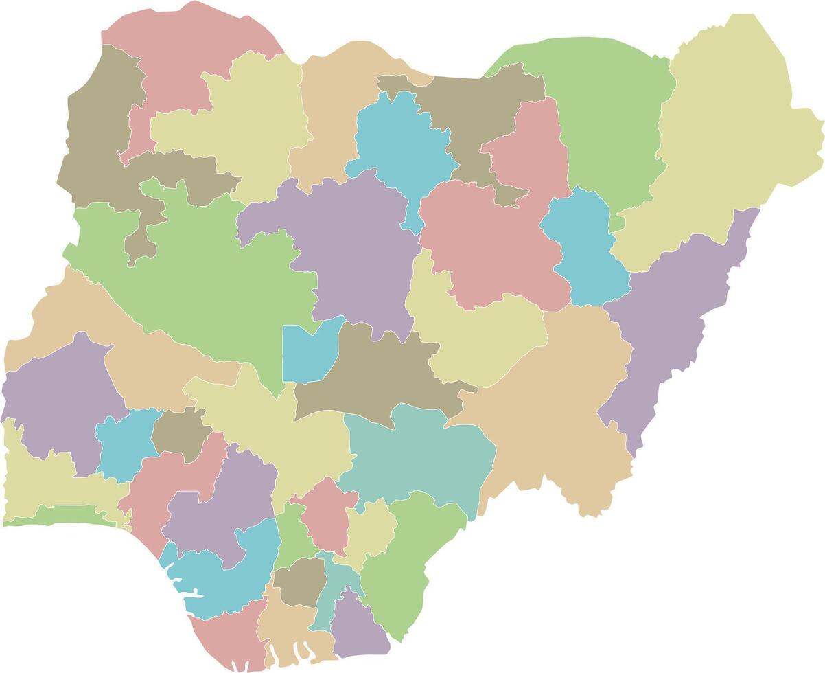 regional blank map of Nigeria with states and administrative divisions. Editable and clearly labeled layers. vector