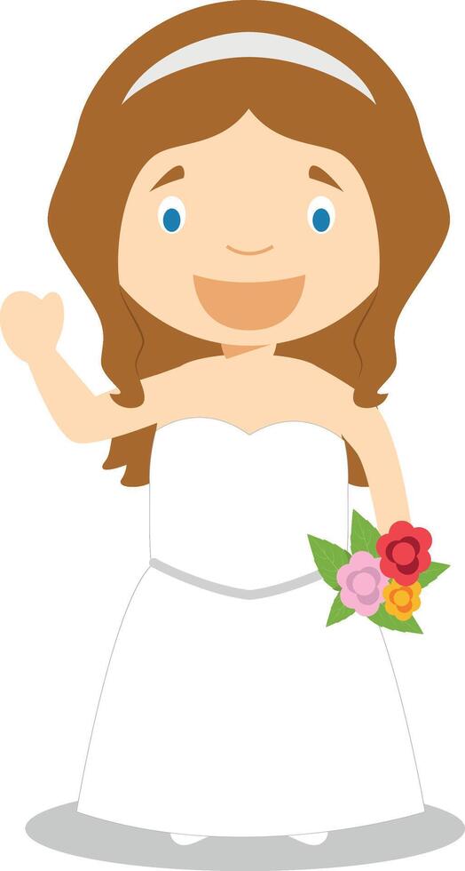 Caucasian bride wearing a wedding dress in cartoon style Illustration vector