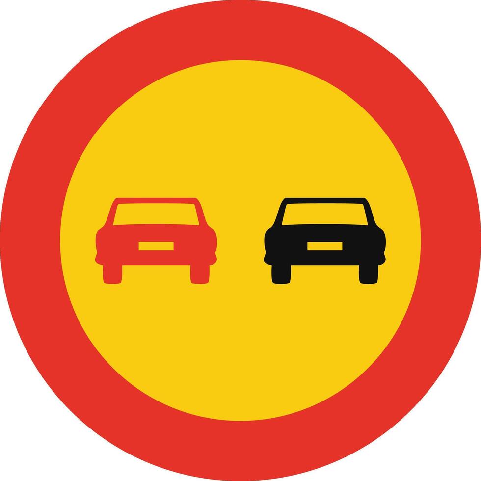 Rounded traffic signal in yellow and red, isolated on white background. Temporary overtaking prohibited vector