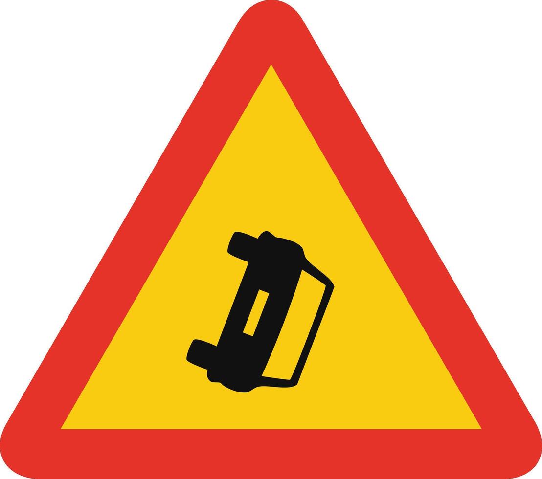 Triangular traffic signal in yellow and red, isolated on white background. Temporary warning of roadway obstruction vector
