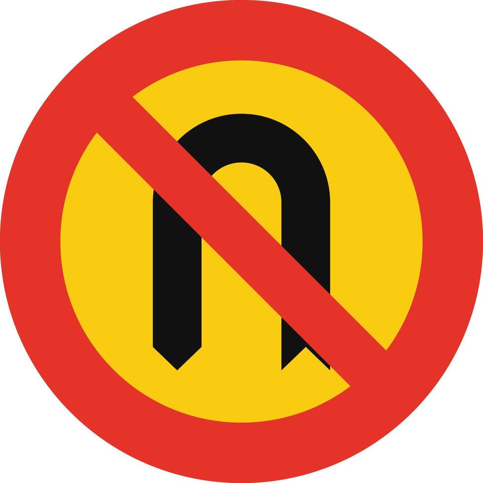 Rounded traffic signal in yellow and red, isolated on white background. Temporary U-Turn prohibited vector