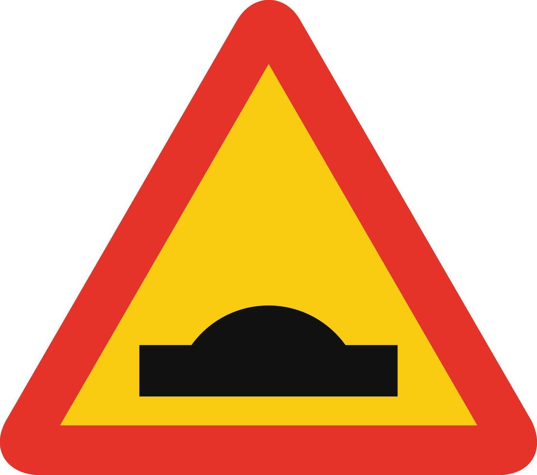 Triangular traffic signal in yellow and red, isolated on white background. Temporary warning of road hump vector