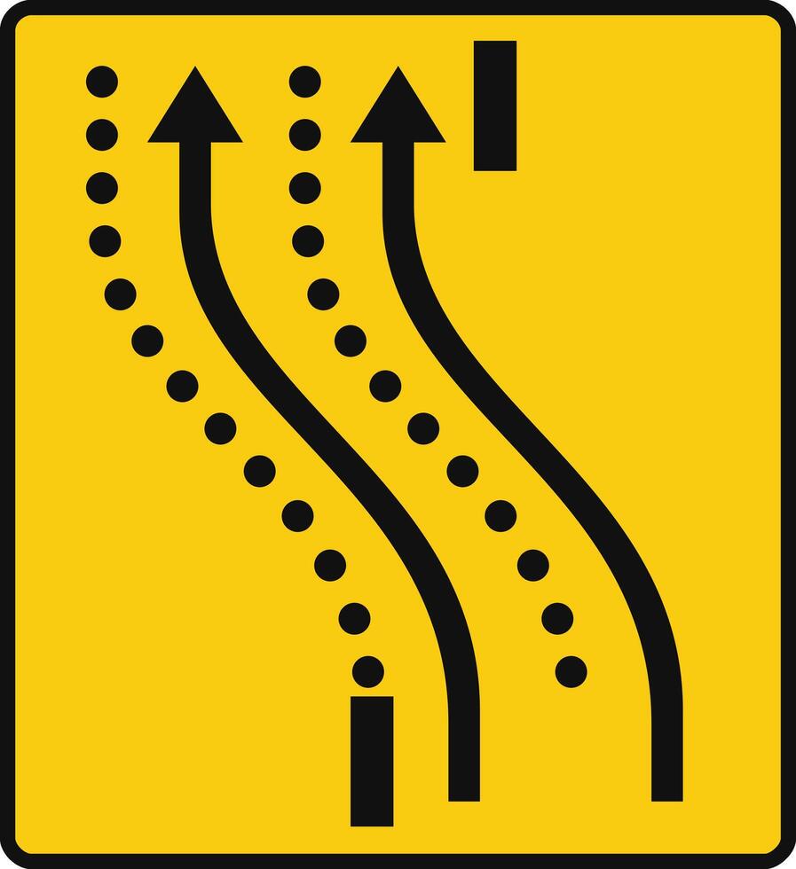 Rectangular traffic signal in yellow and black, isolated on white background. Temporary detour of two lanes on the opposite road vector