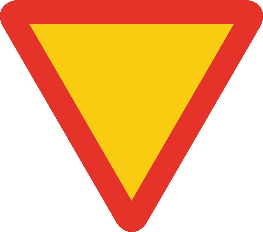 Triangular traffic signal in yellow and red, isolated on white background. Temporary yield sign vector
