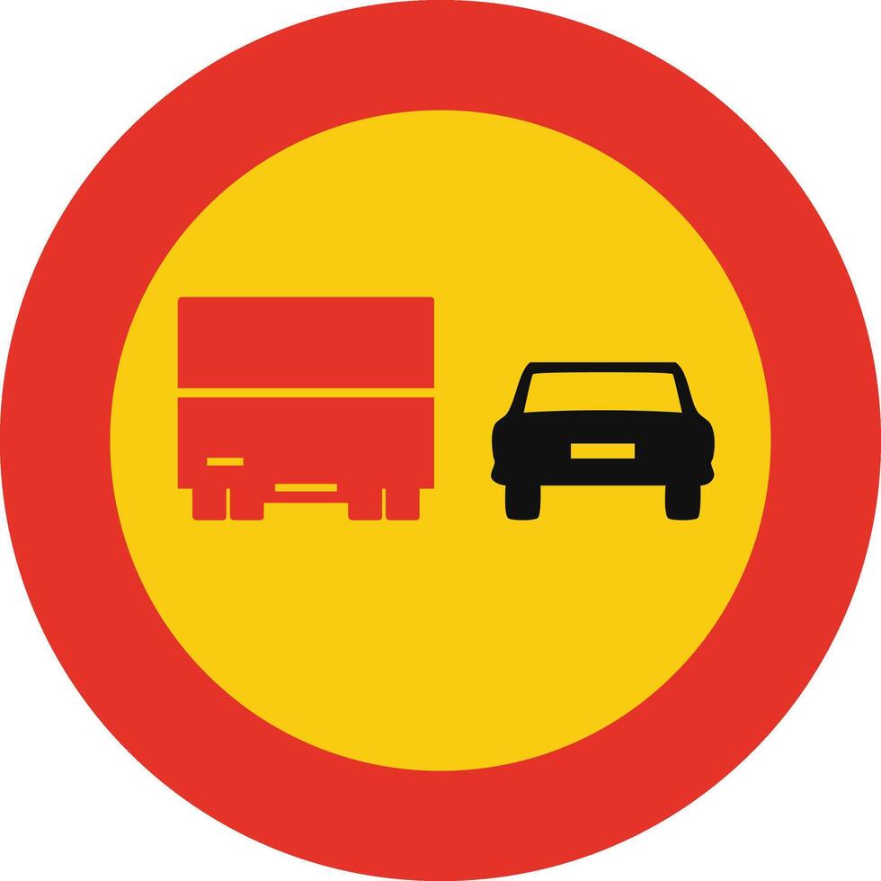 Rounded traffic signal in yellow and red, isolated on white background. Temporary overtaking prohibited for trucks vector