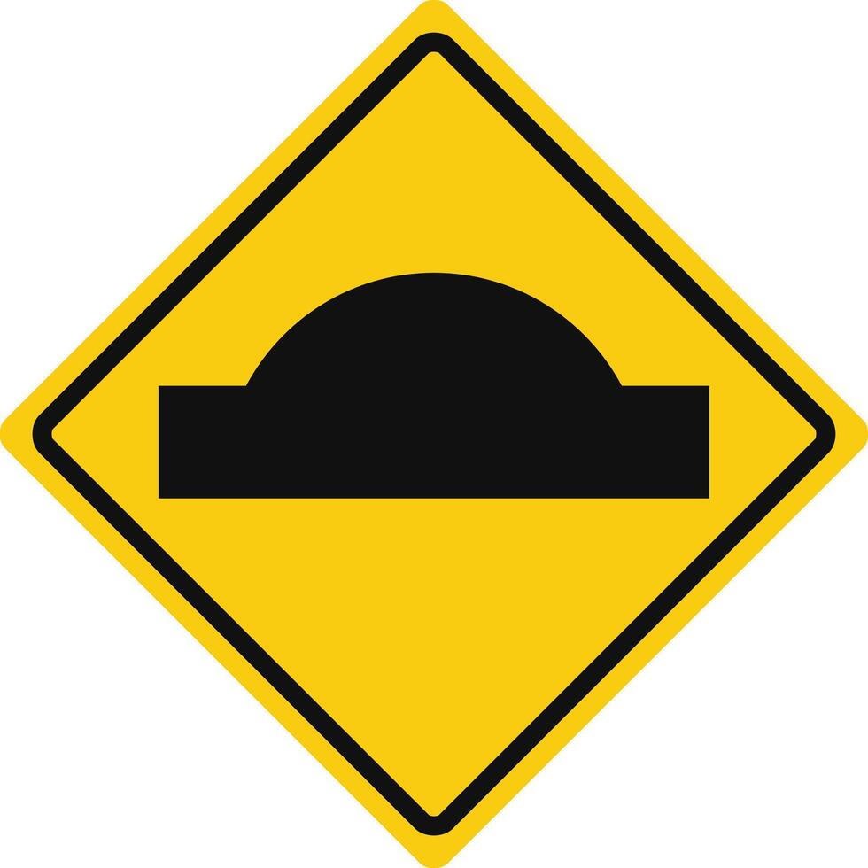 Rhomboid traffic signal in yellow and black, isolated on white background. Warning of road hump vector