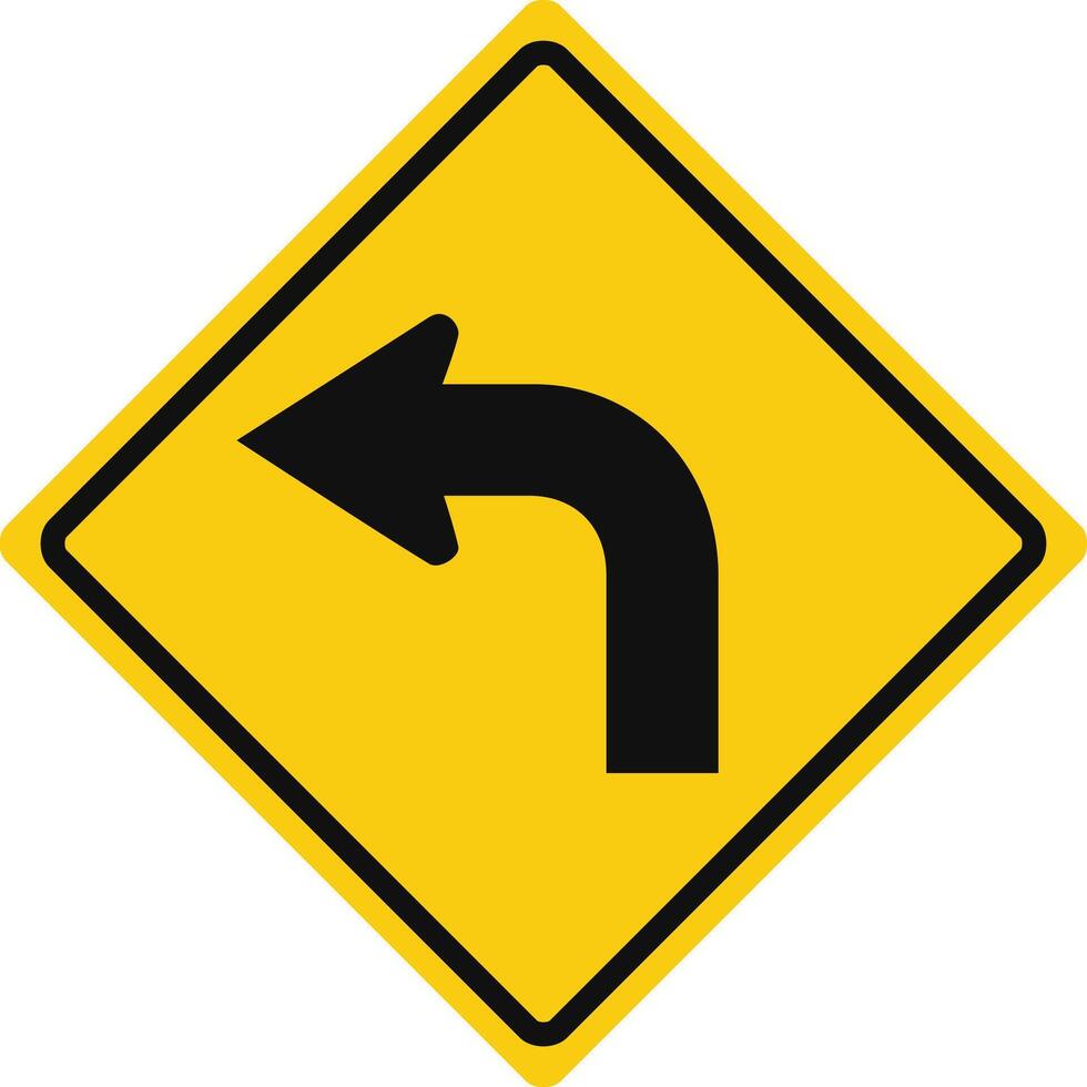 Rhomboid traffic signal in yellow and black, isolated on white background. Turn left vector