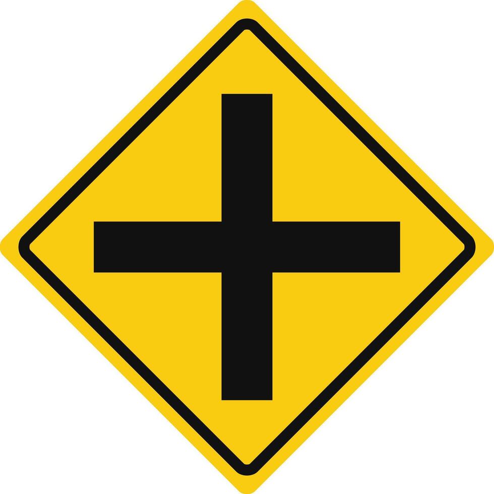 Rhomboid traffic signal in yellow and black, isolated on white background. Warning of crossroad vector