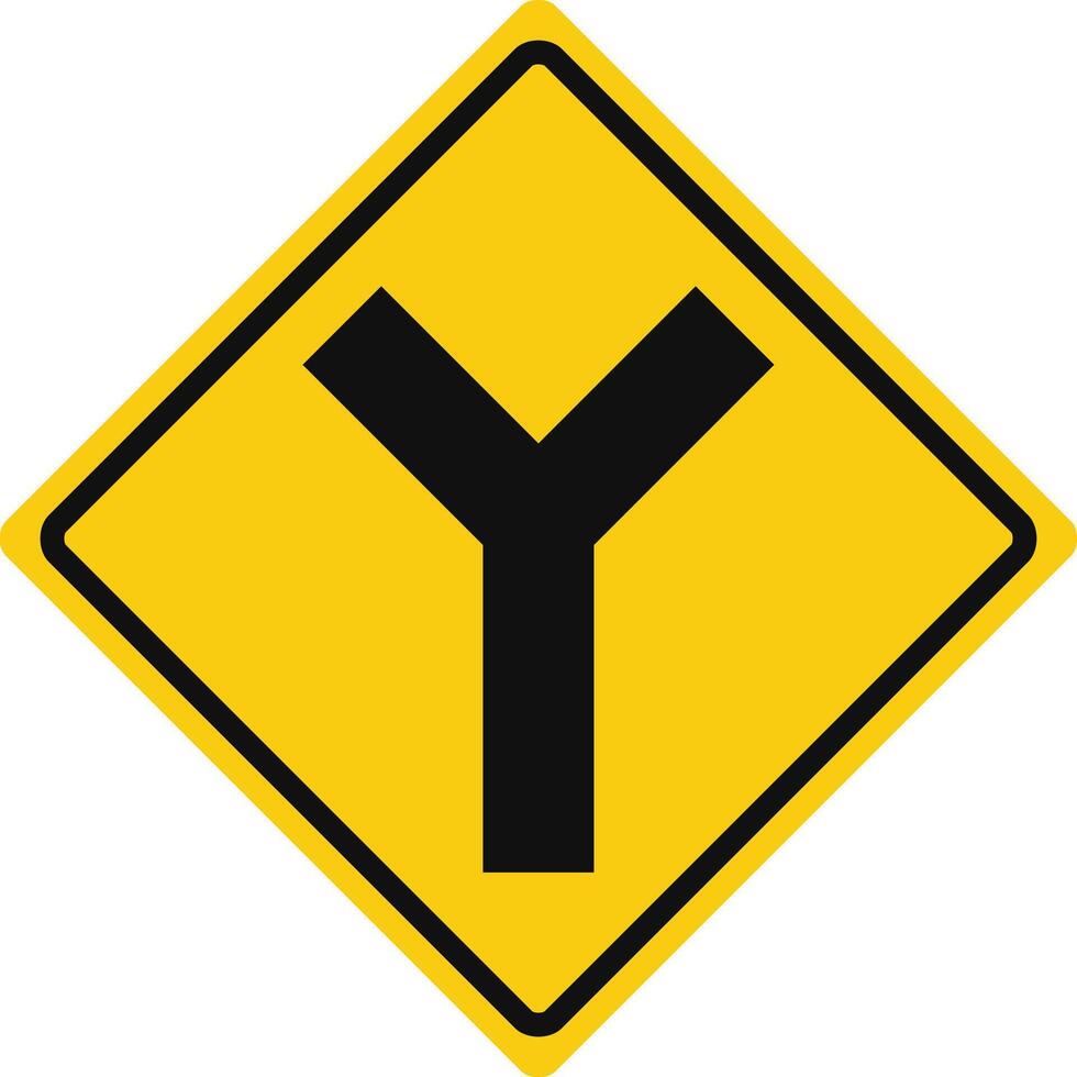 Rhomboid traffic signal in yellow and black, isolated on white background. Warning of Y intersection vector