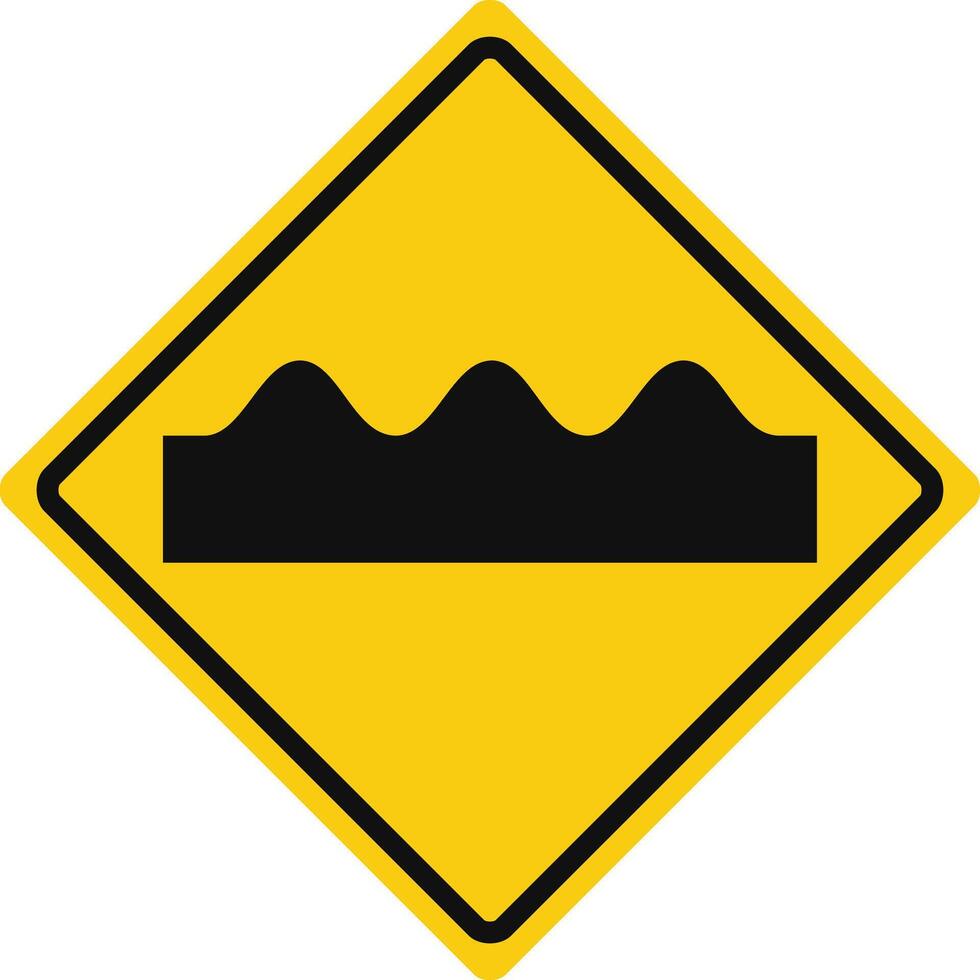 Rhomboid traffic signal in yellow and black, isolated on white background. Warning of humb or rough road vector