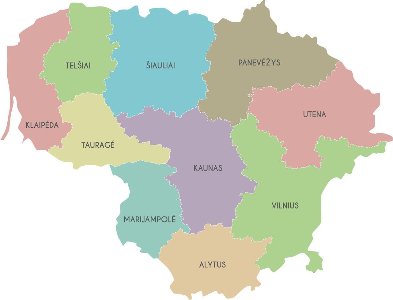 regional map of Lithuania with counties and administrative divisions. Editable and clearly labeled layers. vector