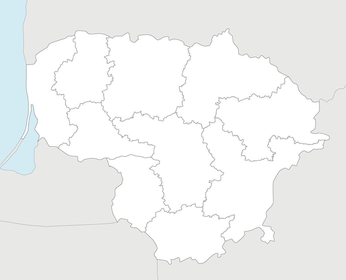 regional blank map of Lithuania with counties and administrative divisions, and neighbouring countries and territories. Editable and clearly labeled layers. vector