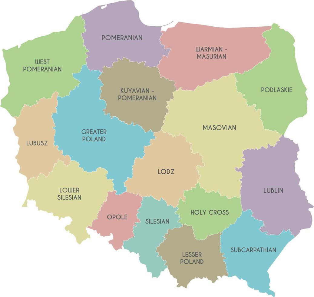map of Poland with provinces and administrative divisions. Editable and clearly labeled layers. vector