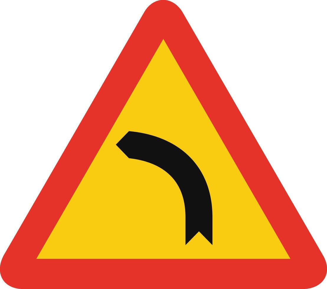 Triangular traffic signal in yellow and red, isolated on white background. Temporary warning of left hand curve vector