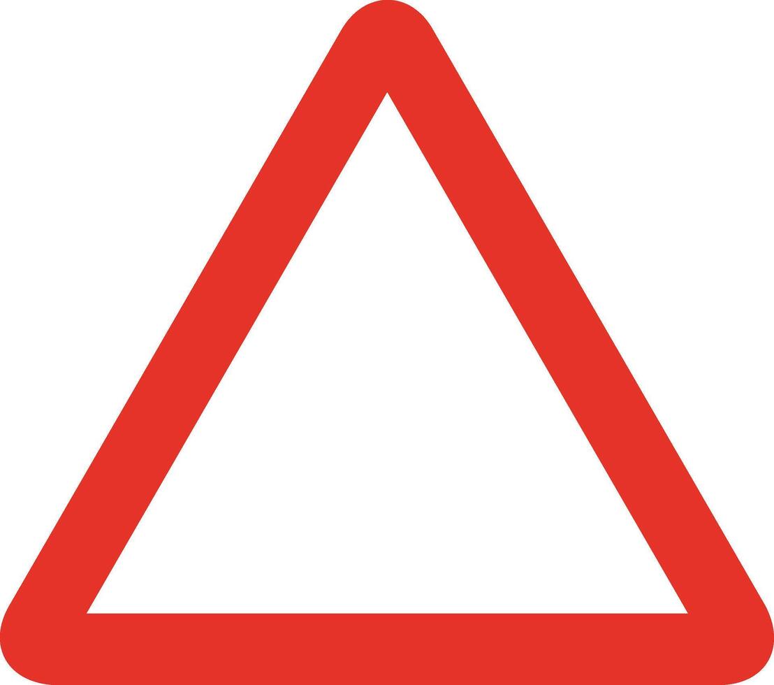 Triangular traffic signal in white and red, isolated on white background. Warning signal vector