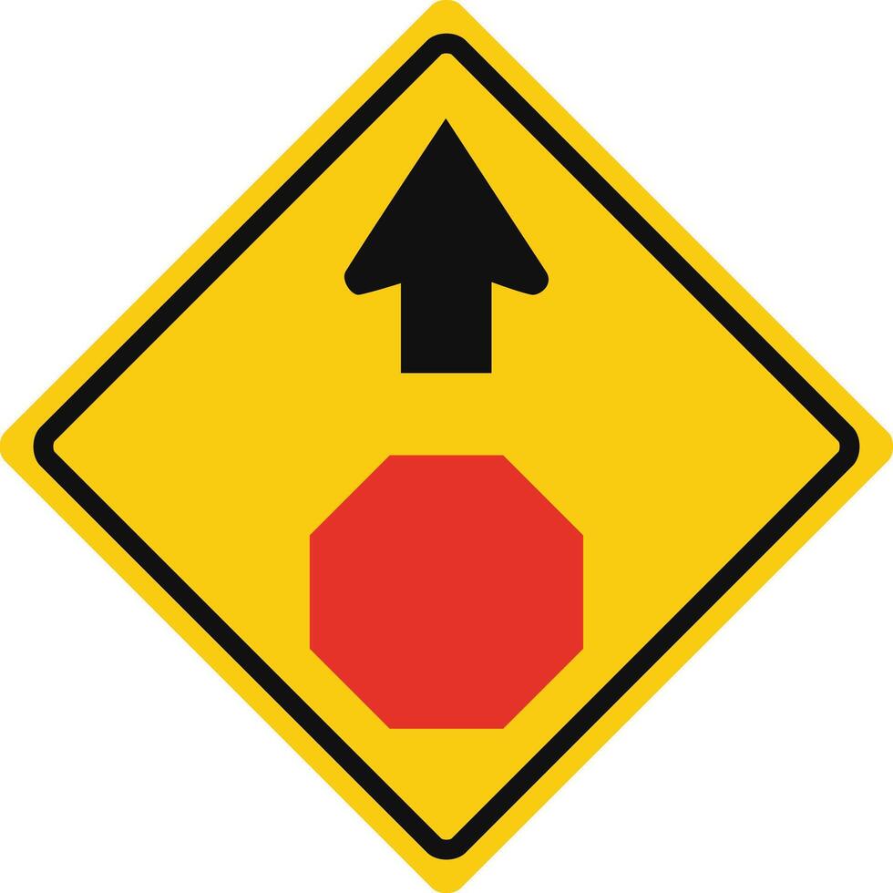 Rhomboid traffic signal in yellow and black, isolated on white background. Warning of stop ahead vector
