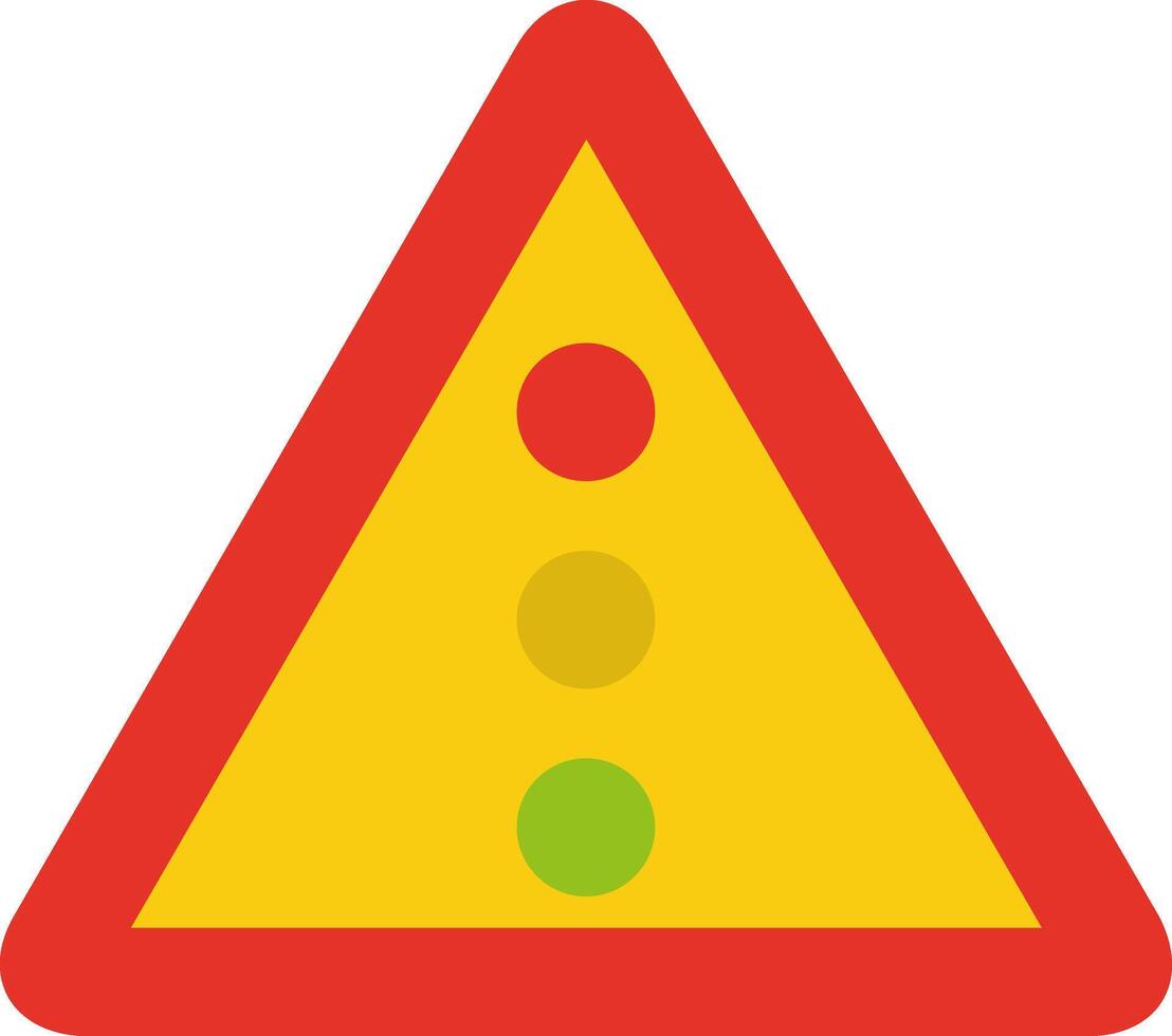 Triangular traffic signal in yellow and red, isolated on white background. Temporary warning of traffic lights ahead vector