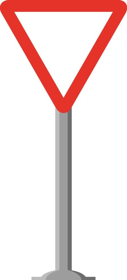 Triangular traffic signal in white and red, with stick and isolated on white background. Mandatory Give way. vector