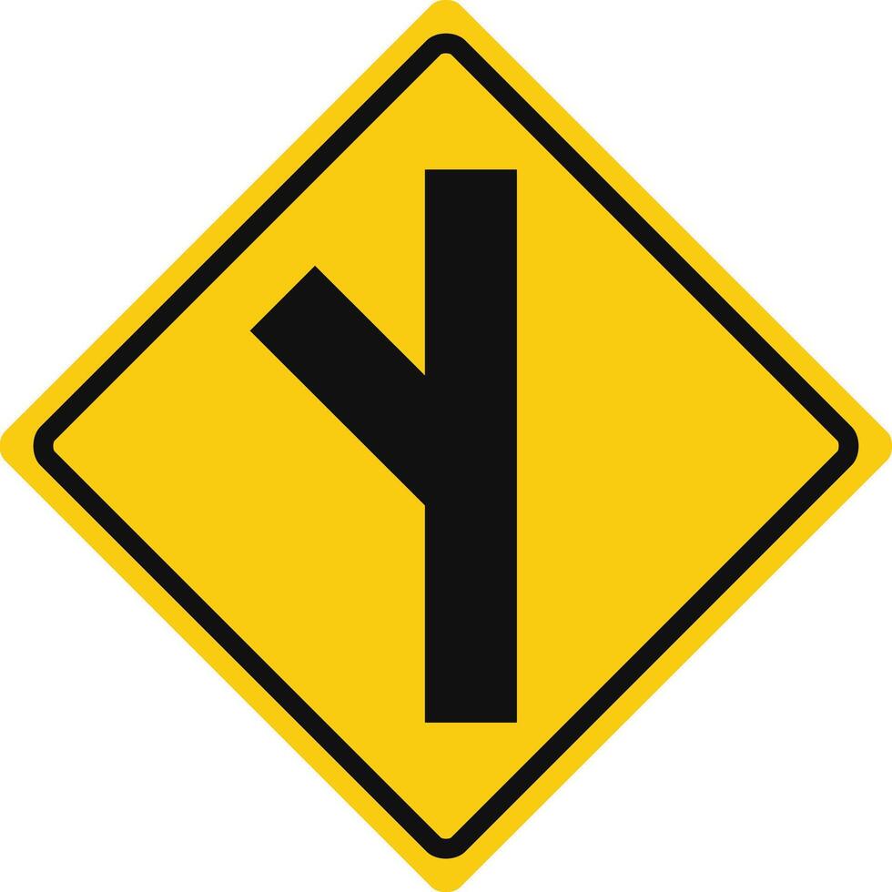 Rhomboid traffic signal in yellow and black, isolated on white background. Warning of side road on the left at a acute angle vector