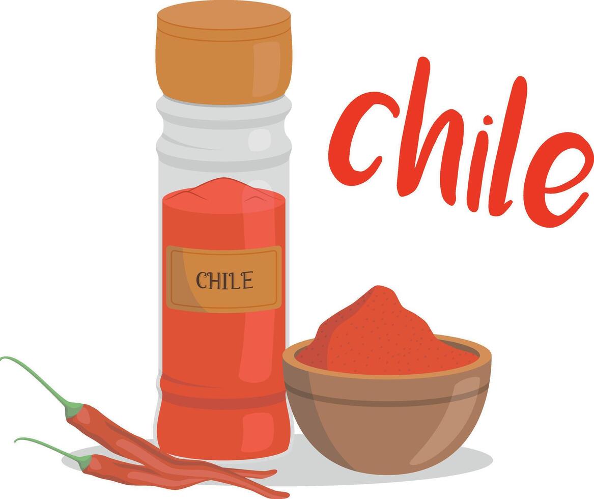 chili illustration isolated in cartoon style. Spanish name. Herbs and Species Series vector