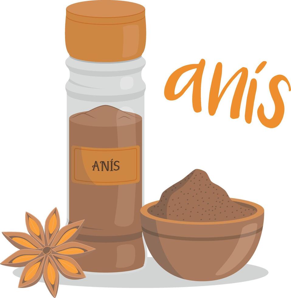 anise illustration isolated in cartoon style. Spanish name. Herbs and Species Series vector