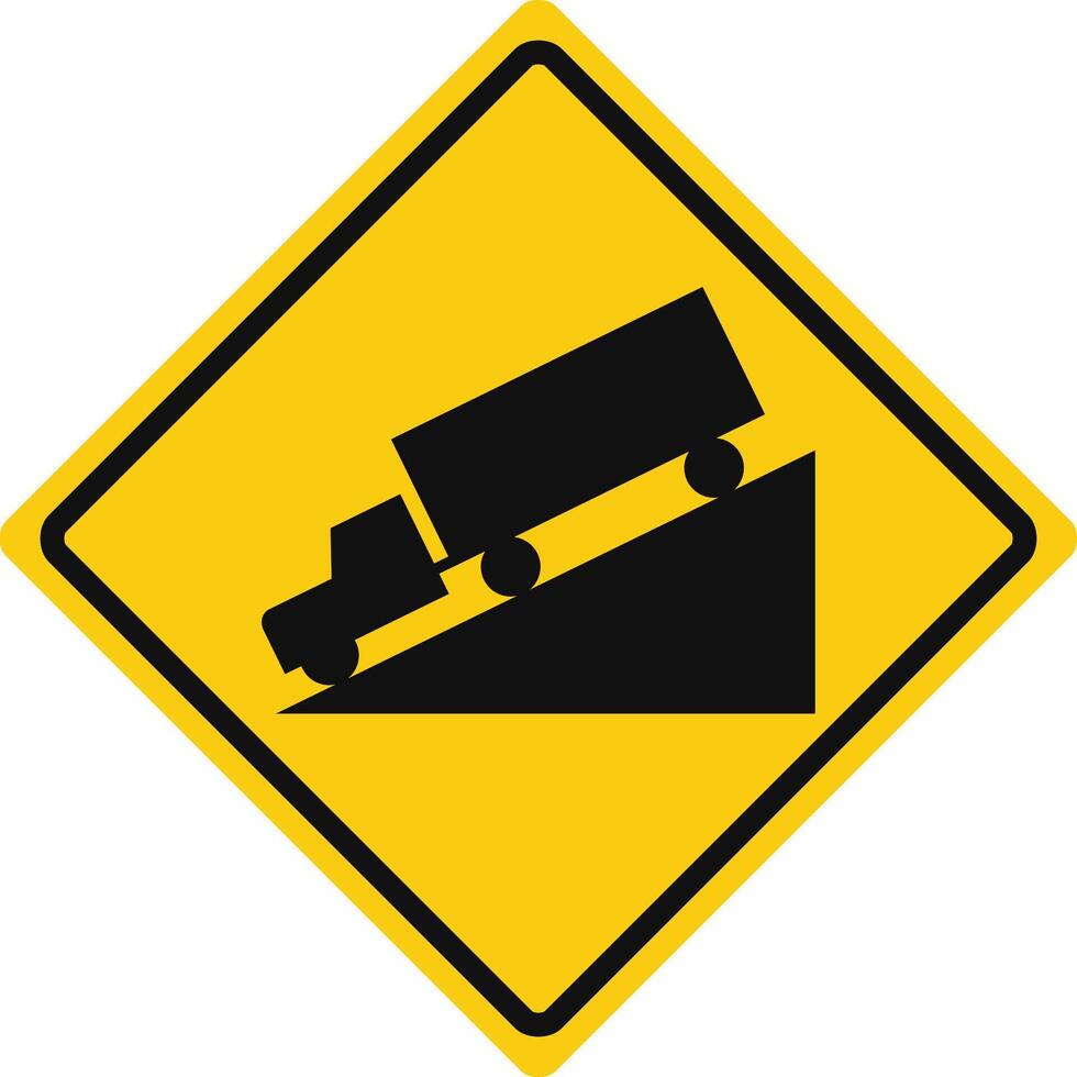 Rhomboid traffic signal in yellow and black, isolated on white background. Warning of steep descent vector