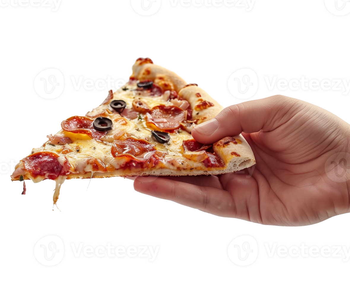 Hand Holding a Slice of Pepperoni Pizza on Transparent Background png