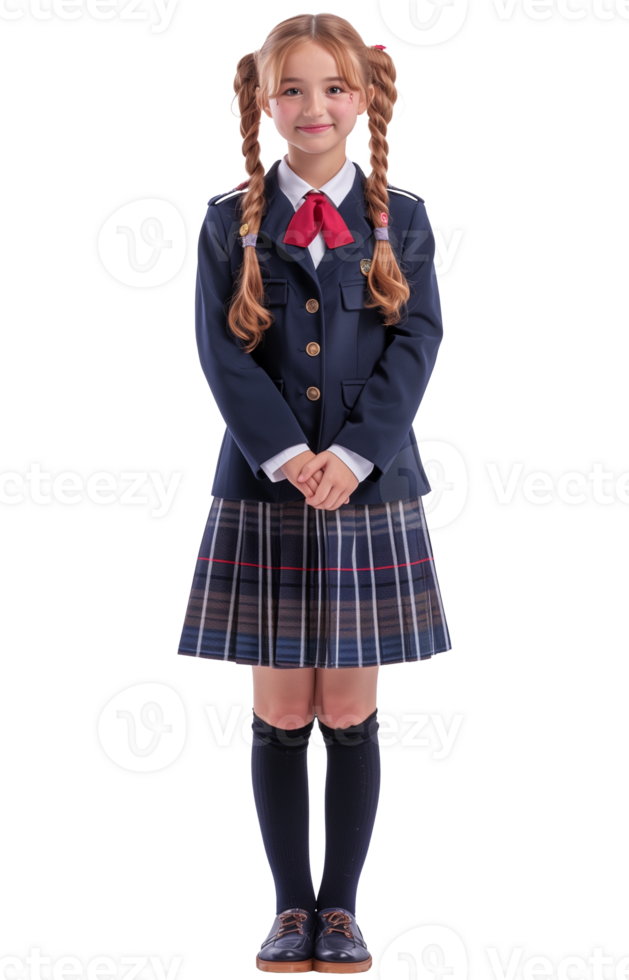 Smiling Schoolgirl in Uniform on Transparent Background png
