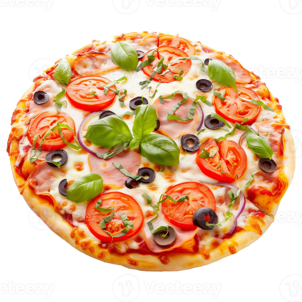 Fresh Italian Pizza with Basil, Tomatoes, and Olives png