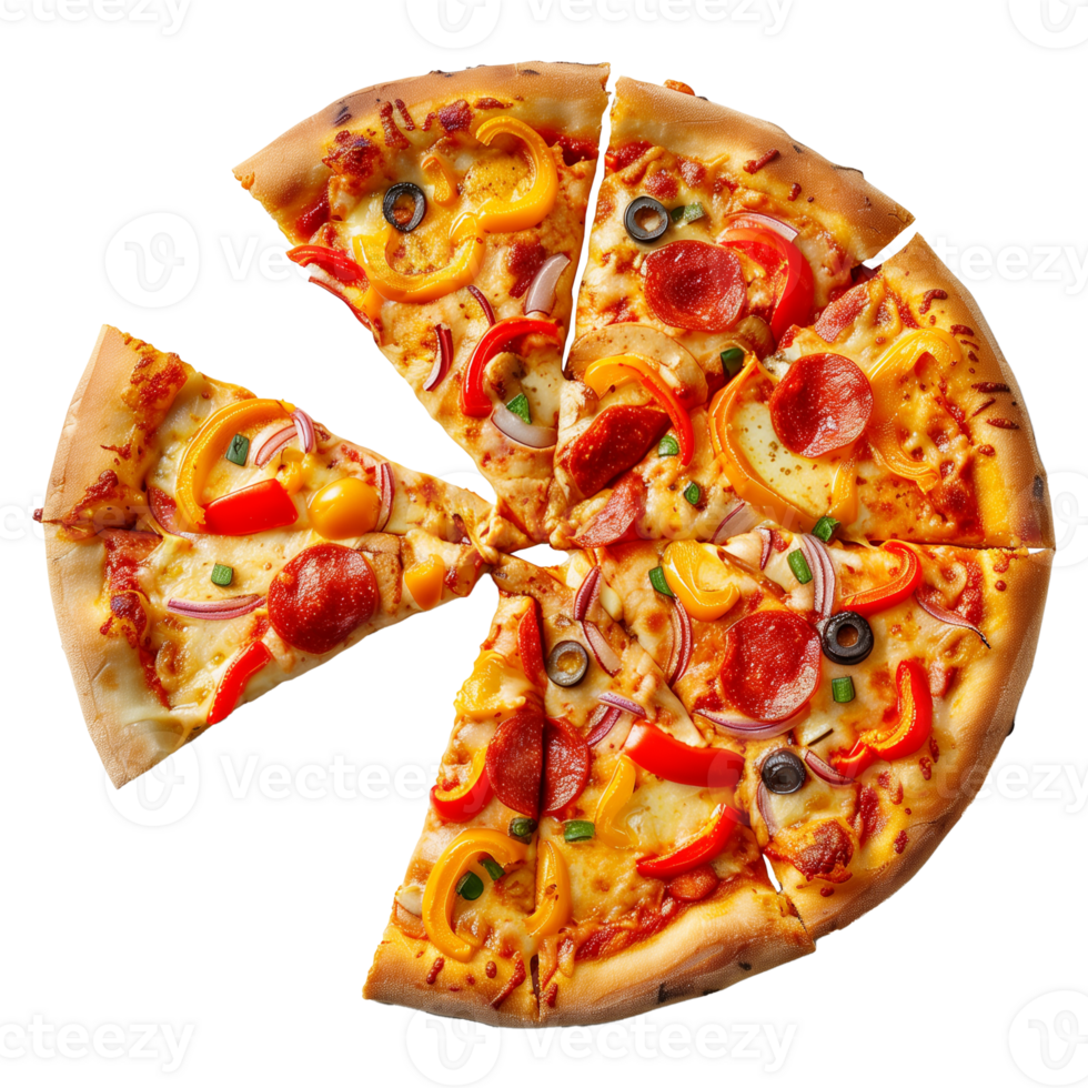 Hyper-Realistic Veg Cheesy Pizza With Mozzarella On Transparent Background png