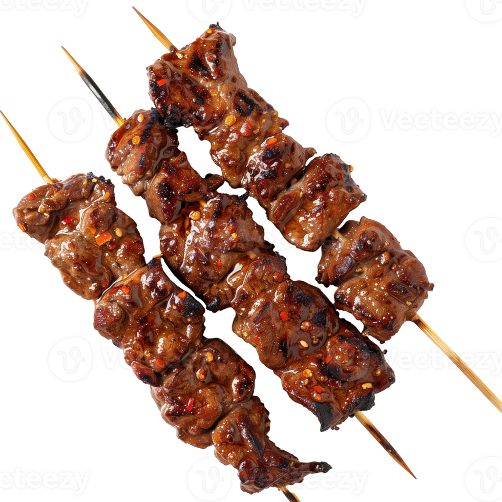 Delicious Fire-Grilled Meat Skewers on Transparent Background png