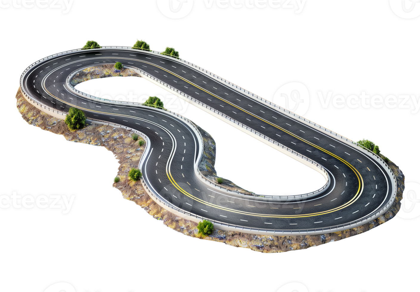 Winding Highway on Isolated Background with Start and End Points png