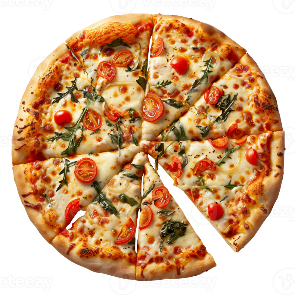 Hyper-Realistic Veggie Cheesy Pizza on Transparent Background png