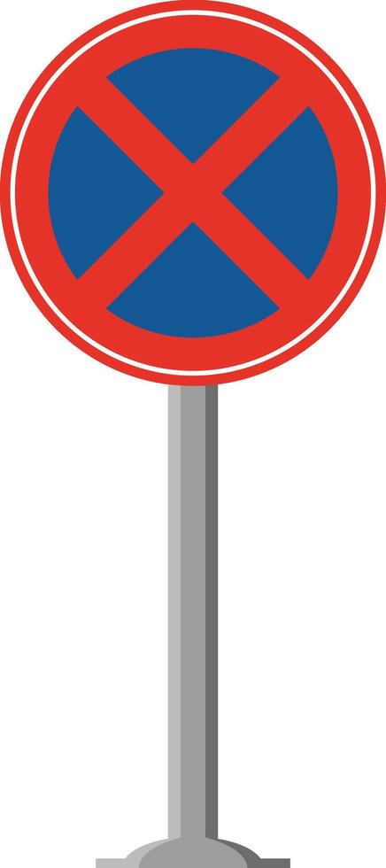 Rounded traffic signal in blue and red, with stick and isolated on white background. Stopping and parking prohibited vector