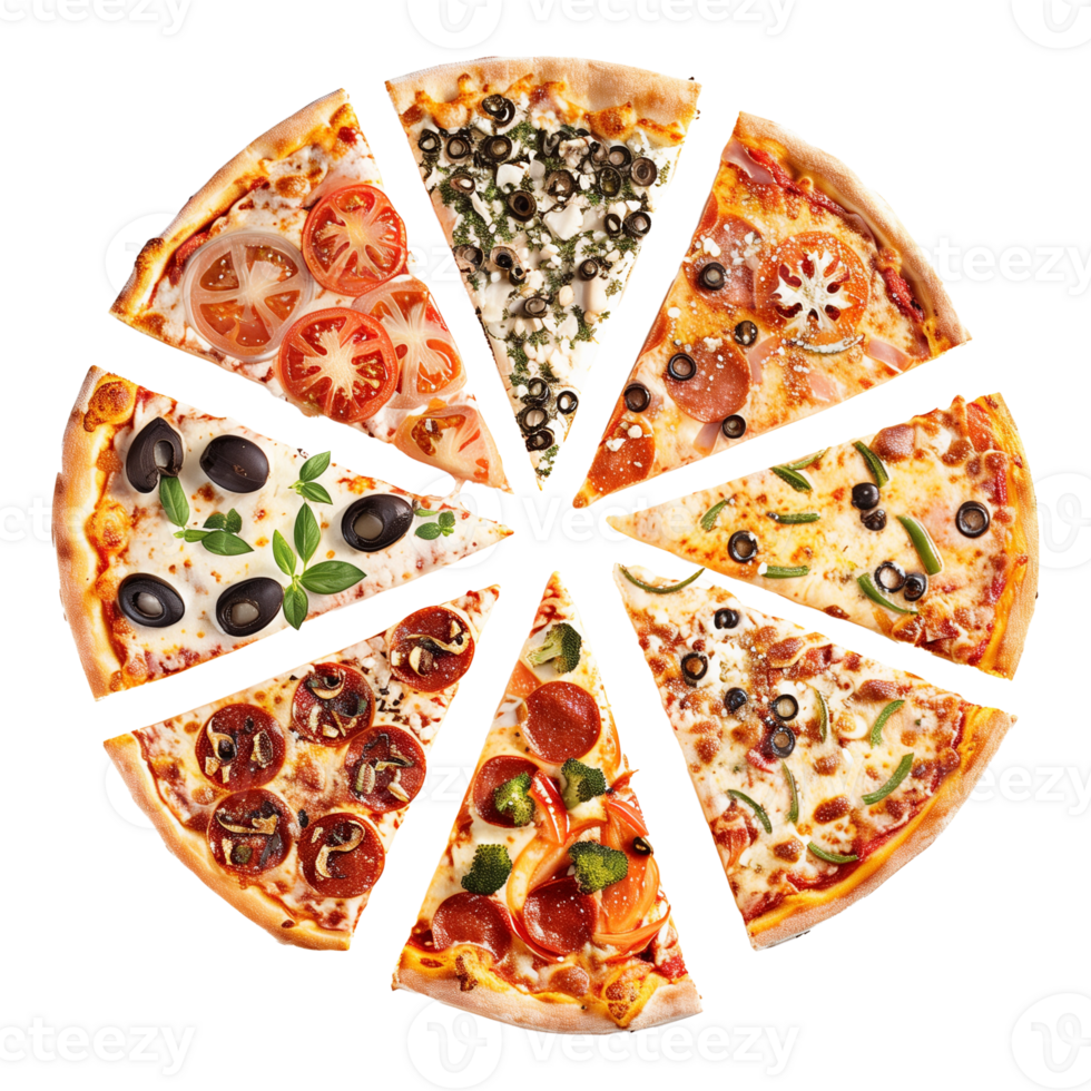 Variety Of Pizza Slices On Transparent Background Isolated png