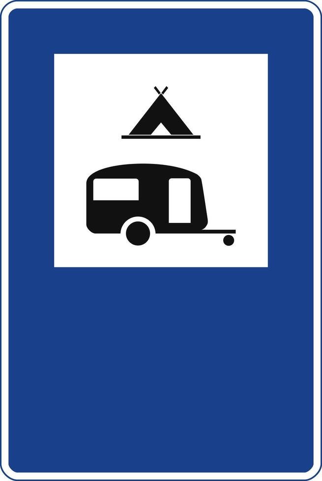 Rectangular traffic signal in blue and white, isolated on white background. Camping area and caravan plot vector