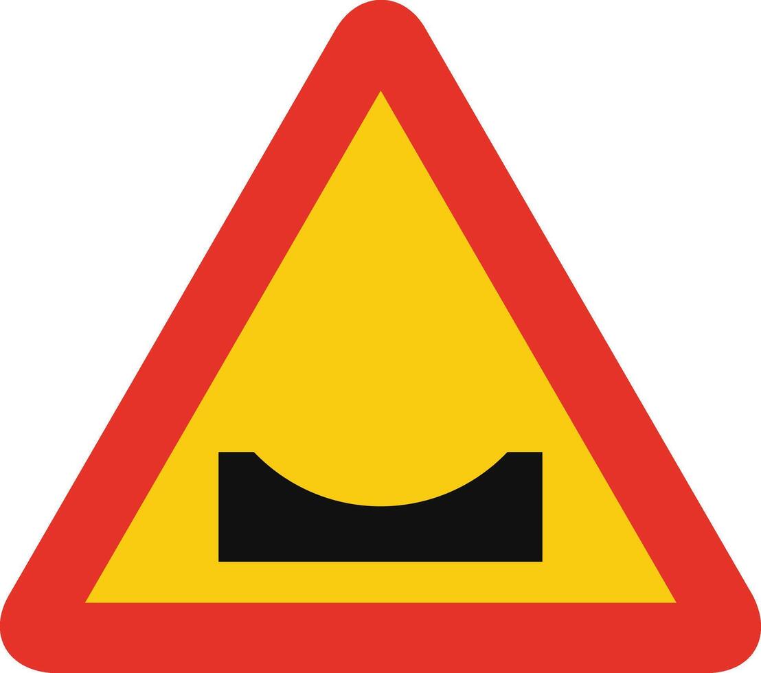 Triangular traffic signal in yellow and red, isolated on white background. Temporary warning of dangerous dip vector
