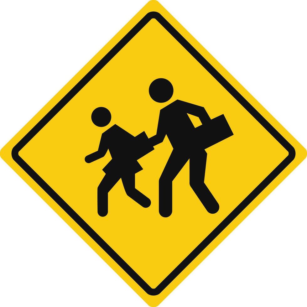 Rhomboid traffic signal in yellow and black, isolated on white background. Warning of proximity of a school or playground vector