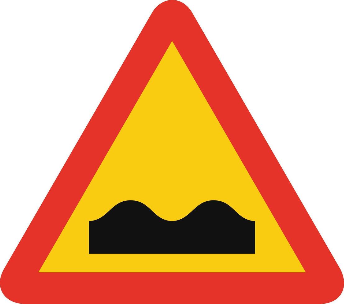 Triangular traffic signal in yellow and red, isolated on white background. Temporary warning of humb or rough road vector