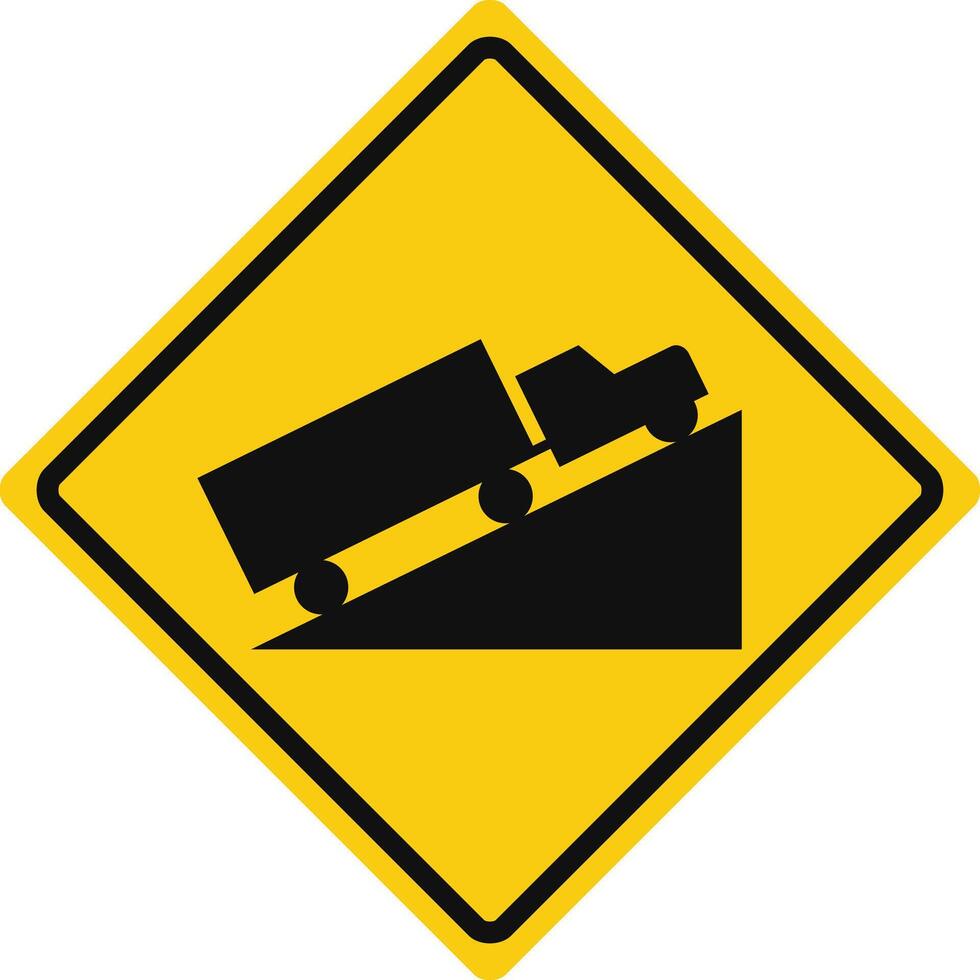 Rhomboid traffic signal in yellow and black, isolated on white background. Warning of steep ascent vector