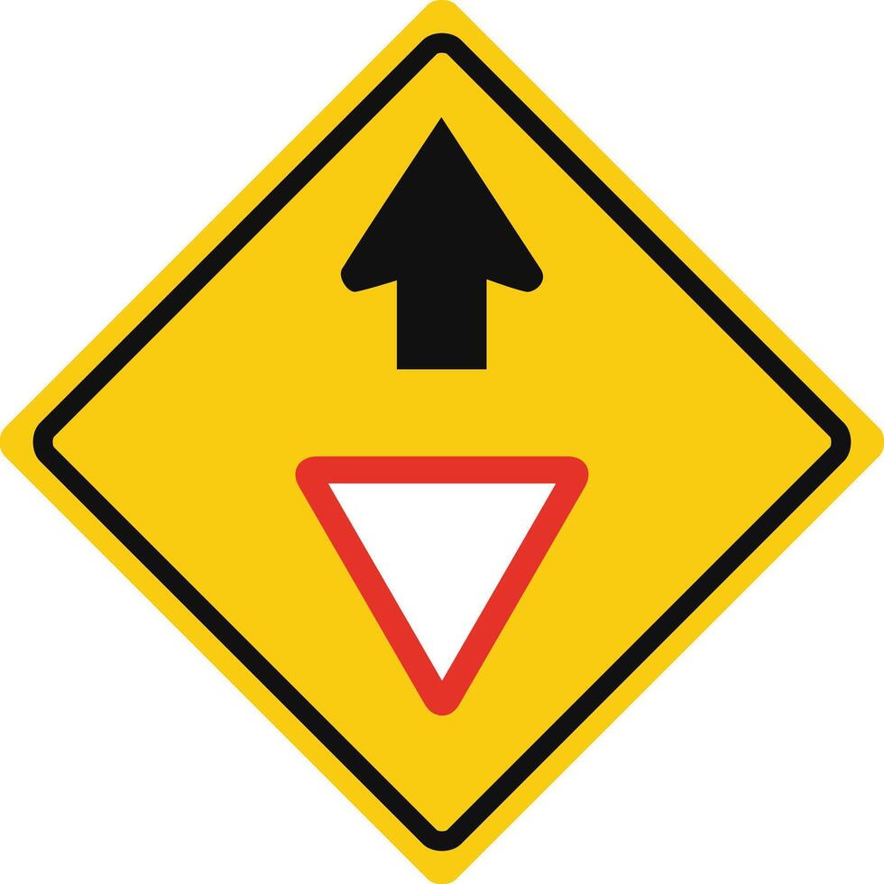 Rhomboid traffic signal in yellow and black, isolated on white background. Warning of yield ahead vector