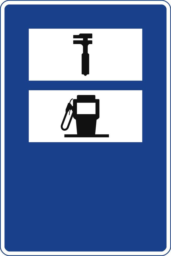 Rectangular traffic signal in blue and white, isolated on white background. Car repair workshop and fuel nozzle vector