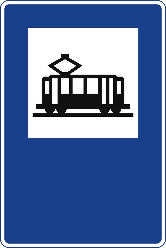 Rectangular traffic signal in blue and white, isolated on white background. Tram stop vector